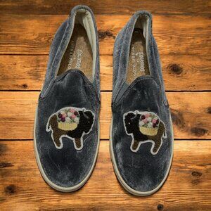 Soludos X Anthropologie Grey Velvet Slip-On Buffalo Slip On Flats Shoes Size 6.5